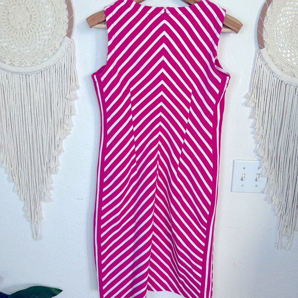 Talbots Barbie pink and white chevron striped midi dress small - Picture 2 of 4